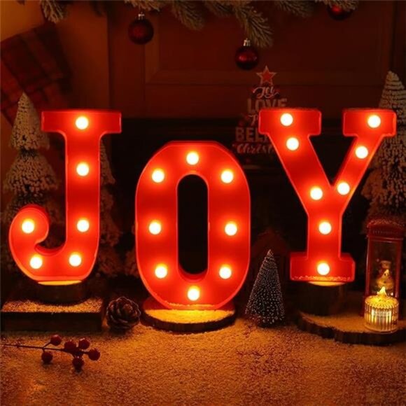 Christmas Decorations Indoor Home Decor - 3 LED 8.5 Inches Marquee Light Up JOY - Picture 7 of 7